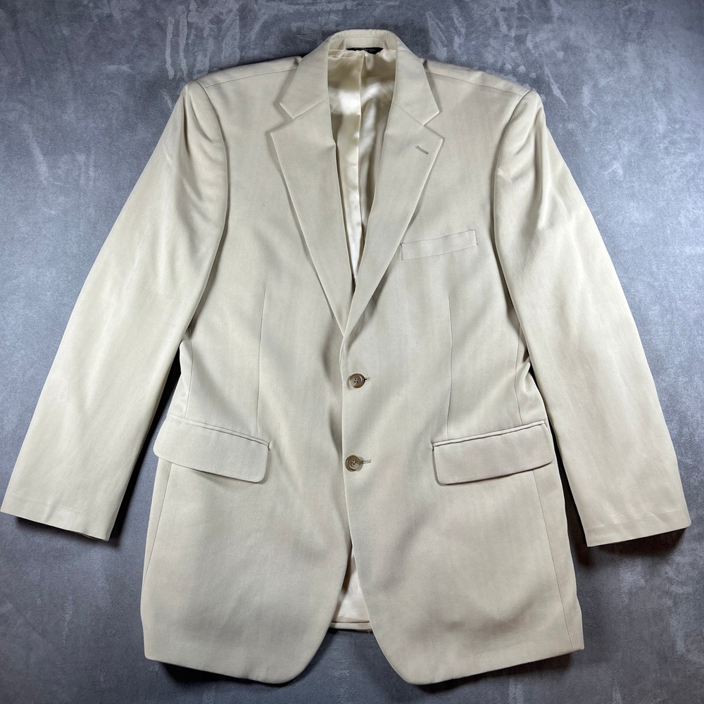 VTG Coconut Grove Mens 42 Long Blazer 100% Silk Beige Sport Coat 2 Button